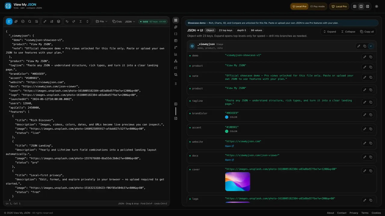 View My JSON cards view with expanded JSON records