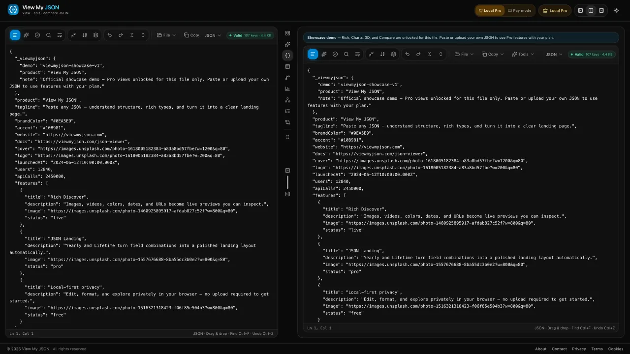 Two JSON editors open together